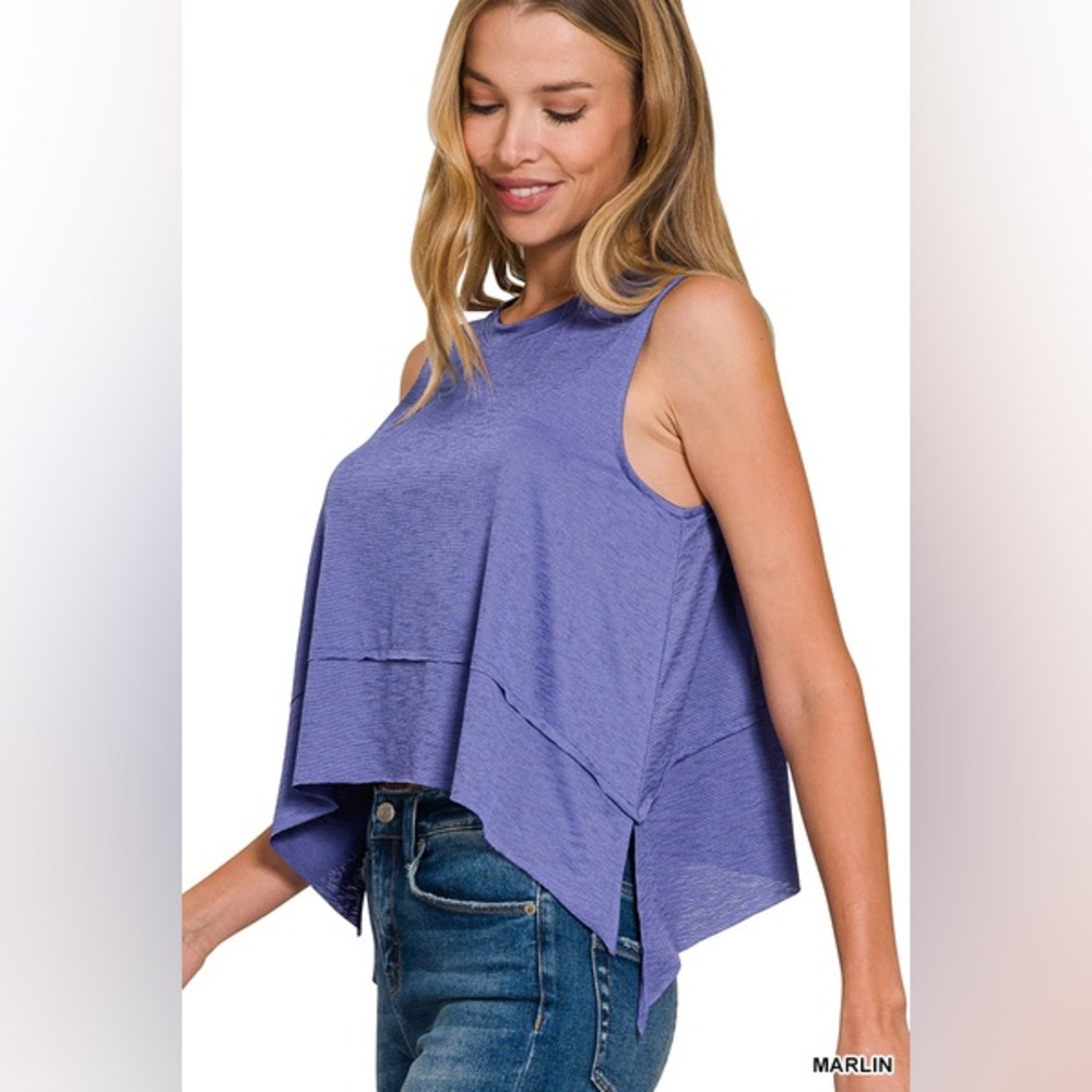 🆕 Zenana SHARK BITE SIDE SLIT SLEEVELESS TOP